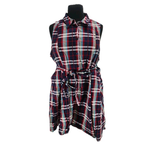 TORRID Women Plus Size 5X Poplin Collared Shirt Dress Plaid Button Up  20NA - Picture 1 of 6